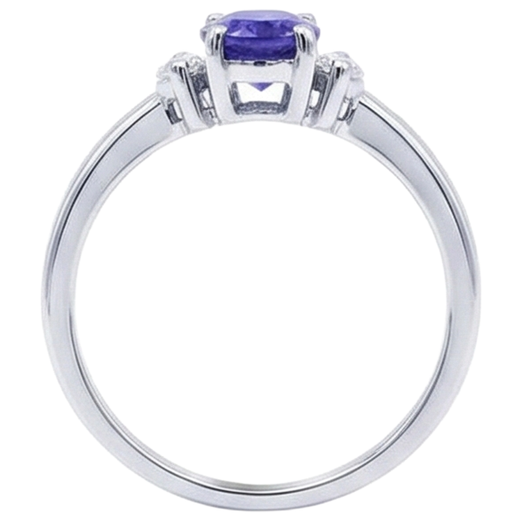 3.50 Carats Bague Tanzanite Trois Pierres Avec Diamants Naturels Extraits des Mines ( et non cultivés en laboratoire ) Or Blanc 14K