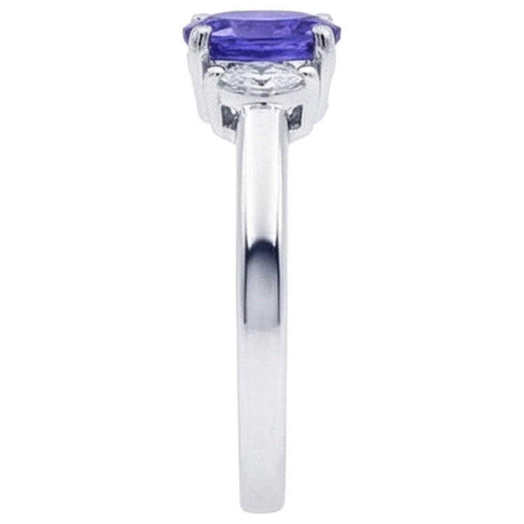 3.50 Carats Bague Tanzanite Trois Pierres Avec Diamants Naturels Extraits des Mines ( et non cultivés en laboratoire ) Or Blanc 14K