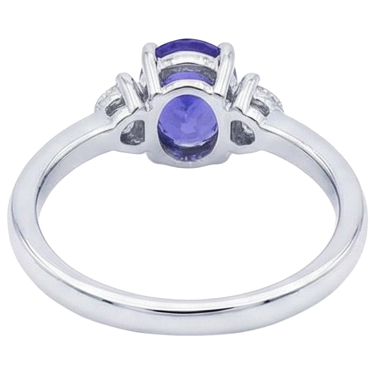 3.50 Carats Bague Tanzanite Trois Pierres Avec Diamants Naturels Extraits des Mines ( et non cultivés en laboratoire ) Or Blanc 14K