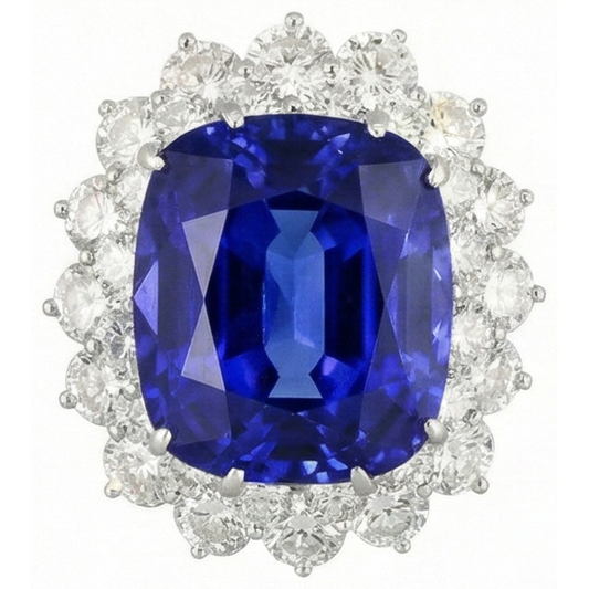 3.50 Carats Coussin Tanzanite & Bague Diamant Or Blanc 14K