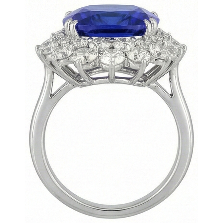3.50 Carats Coussin Tanzanite & Bague Diamant Or Blanc 14K