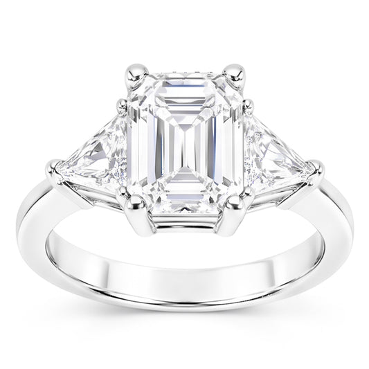 3.50 Carats Emeraude Et Bague De Mariage Réel Diamant Naturels Extraits des Mines ( et non cultivés en laboratoire ) Taille Trillion Trois Pierres