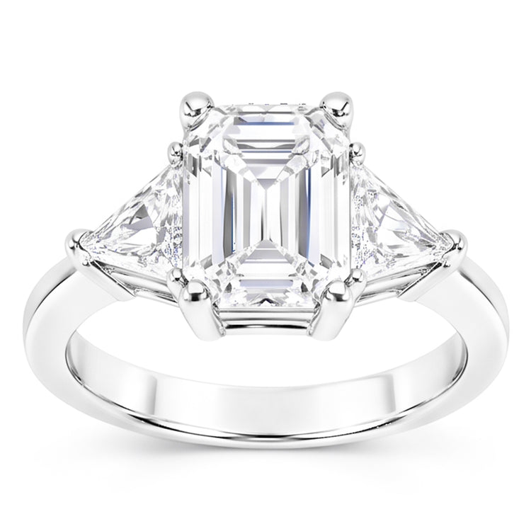 3.50 Carats Emeraude Et Bague De Mariage Réel Diamant Naturels Extraits des Mines ( et non cultivés en laboratoire ) Taille Trillion Trois Pierres