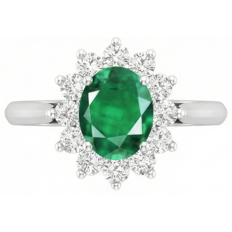3.50 Carats Émeraude Verte Avec Halo De Diamants Naturels Extraits des Mines ( et non cultivés en laboratoire ) Bague Or Blanc 14K