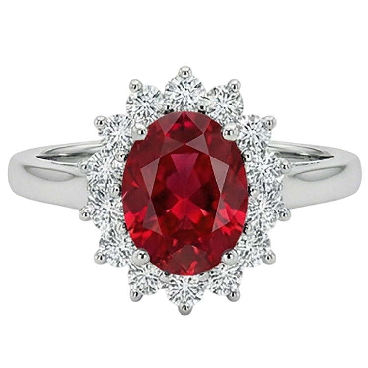 naturel oval rubis 3.50carats bague vue de face
