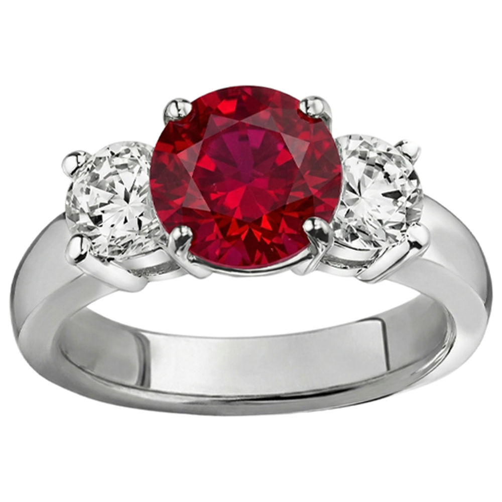 3.50 ct. Bague 3 pierres rubis et diamants sertie griffes en or blanc