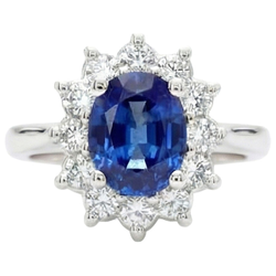 3.60 Carats Bague Saphir Bleu Et Diamant Naturels Extraits des Mines ( et non cultivés en laboratoire ) Style Fleur Or Blanc 14K