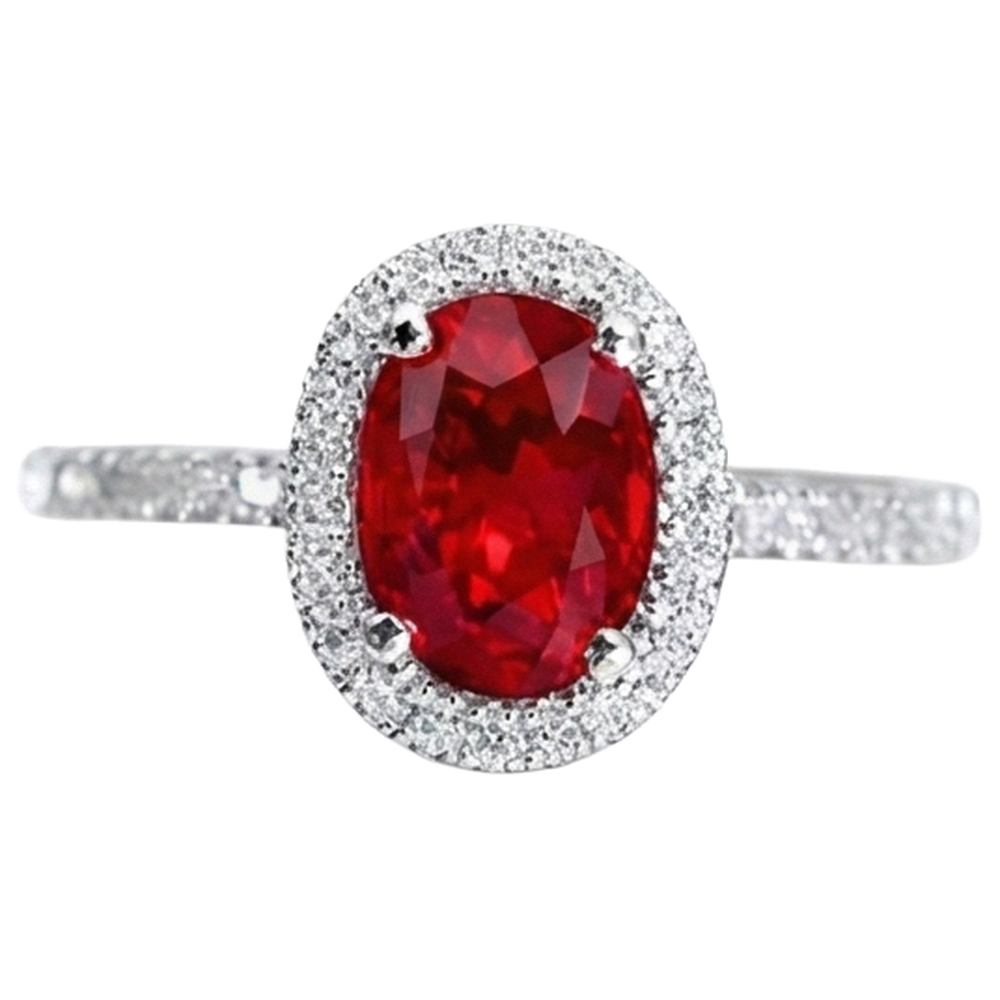 3.65 Ct Halo Red Rubis Et Diamants Naturels Extraits des Mines ( et non cultivés en laboratoire ) Bague De Mariage Or Blanc 14K