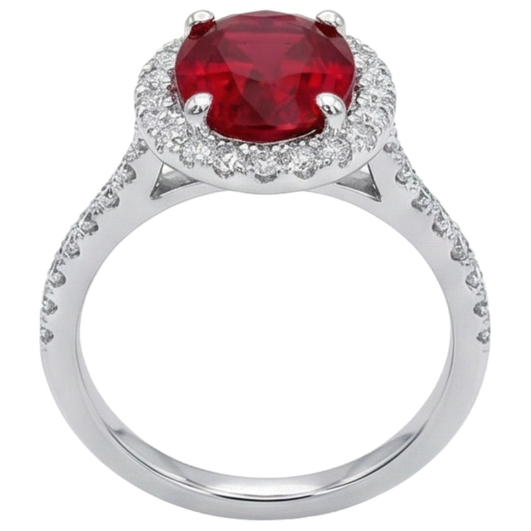 3.65 Ct Halo Red Rubis Et Diamants Naturels Extraits des Mines ( et non cultivés en laboratoire ) Bague De Mariage Or Blanc 14K
