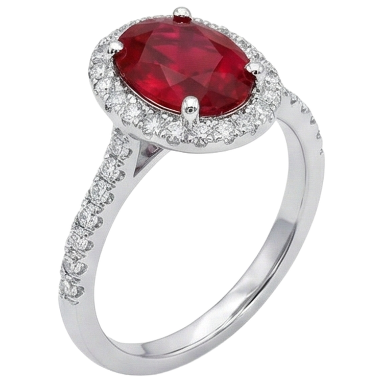 3.65 Ct Halo Red Rubis Et Diamants Naturels Extraits des Mines ( et non cultivés en laboratoire ) Bague De Mariage Or Blanc 14K