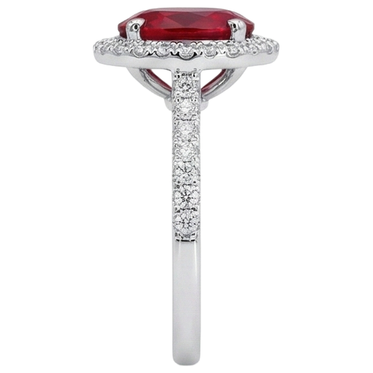 3.65 Ct Halo Red Rubis Et Diamants Naturels Extraits des Mines ( et non cultivés en laboratoire ) Bague De Mariage Or Blanc 14K