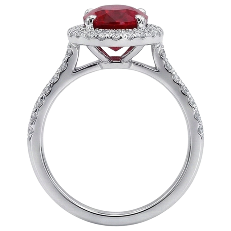 3.65 Ct Halo Red Rubis Et Diamants Naturels Extraits des Mines ( et non cultivés en laboratoire ) Bague De Mariage Or Blanc 14K