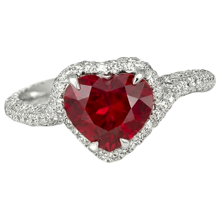 3.70 Carats Rubis Rouge Avec Diamants Naturels Extraits des Mines ( et non cultivés en laboratoire ) Bague Or Blanc 14K