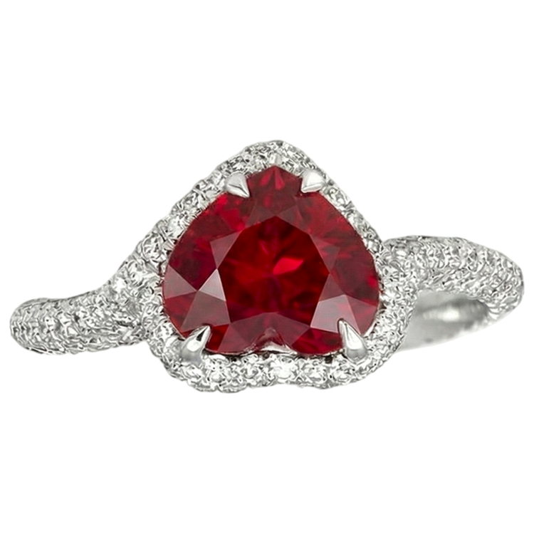 3.70 Carats Rubis Rouge Avec Diamants Naturels Extraits des Mines ( et non cultivés en laboratoire ) Bague Or Blanc 14K