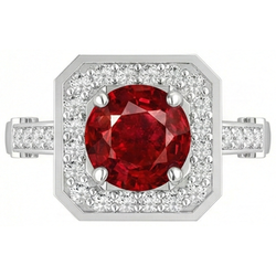 3.75 Carats Bague Rubis Rouge Et Diamants Or Blanc 14K
