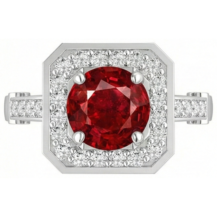 3.75 Carats Bague Rubis Rouge Et Diamants Or Blanc 14K
