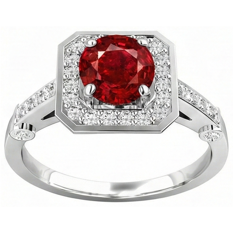 3.75 Carats Bague Rubis Rouge Et Diamants Or Blanc 14K