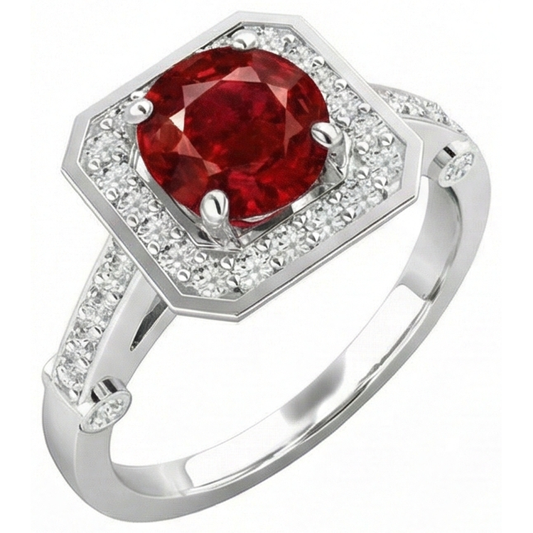 3.75 Carats Bague Rubis Rouge Et Diamants Or Blanc 14K