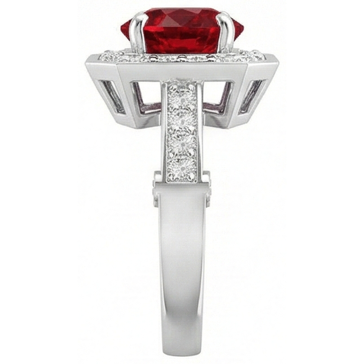 3.75 Carats Bague Rubis Rouge Et Diamants Or Blanc 14K