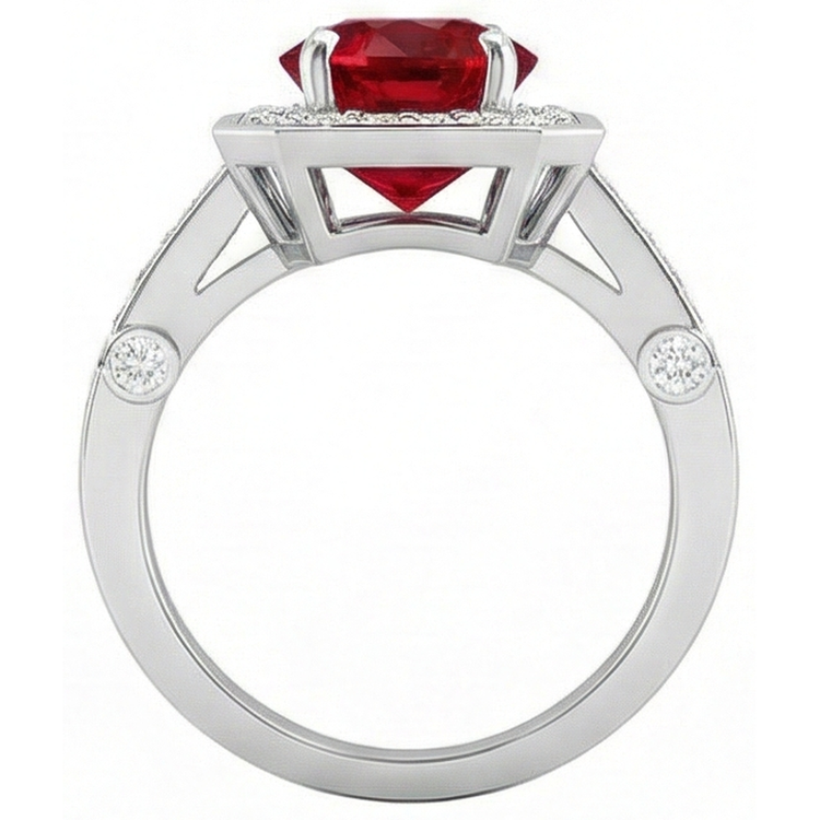 3.75 Carats Bague Rubis Rouge Et Diamants Or Blanc 14K