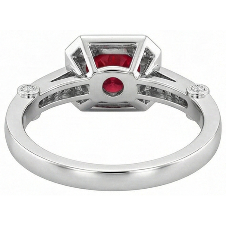 3.75 Carats Bague Rubis Rouge Et Diamants Or Blanc 14K