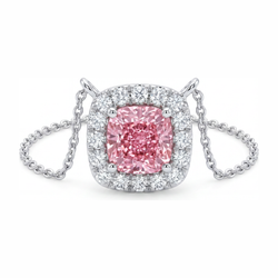 Collier Pendentif en Diamant Rose de laboratoire Coussin Halo 3,75 Carats en Or Blanc 14K