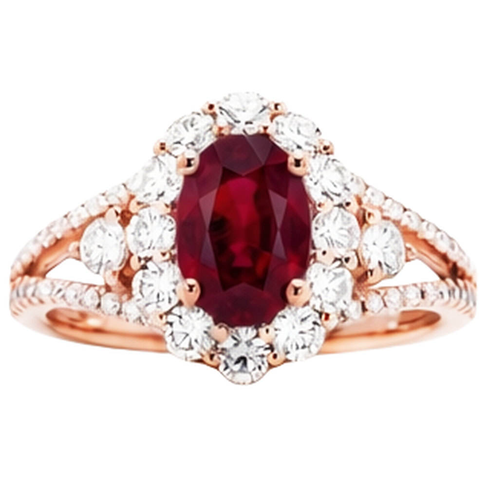 3.75 carats rubis rouge et bague de mariage diamant or rose 14K
