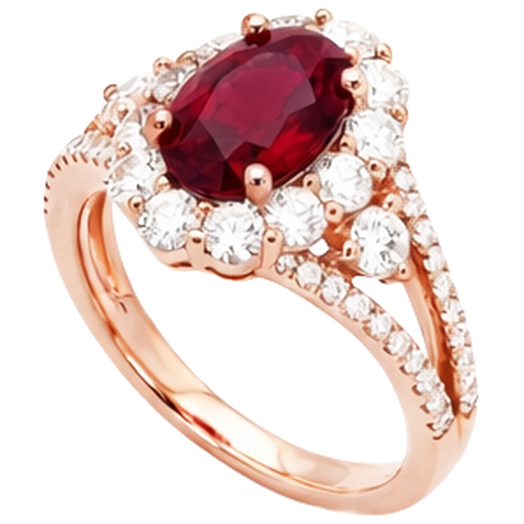 3.75 carats rubis rouge et bague de mariage diamant or rose 14K