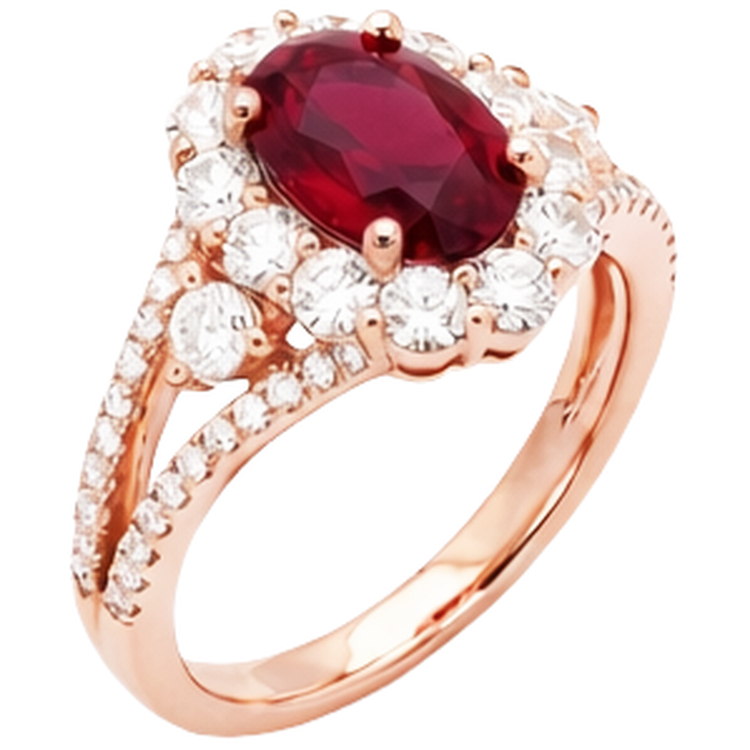 3.75 carats rubis rouge et bague de mariage diamant or rose 14K