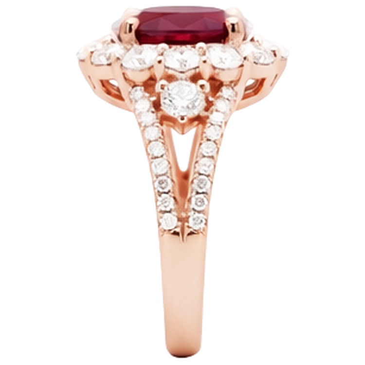3.75 carats rubis rouge et bague de mariage diamant or rose 14K