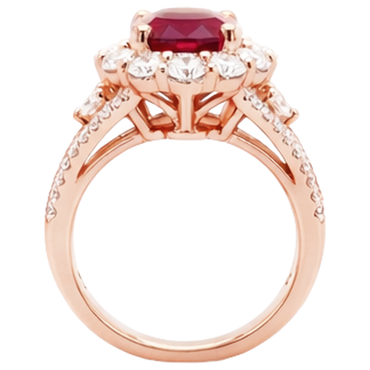 3.75 carats rubis rouge et bague de mariage diamant or rose 14K
