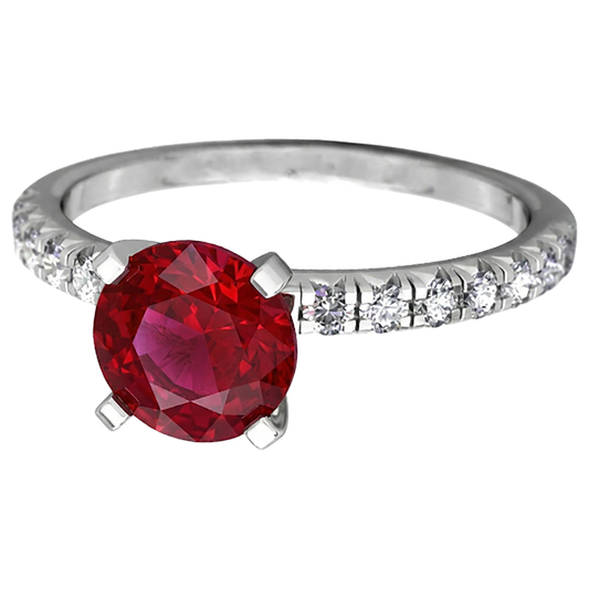 3.90 Carats Bague Rubis Et Diamants Naturels Extraits des Mines ( et non cultivés en laboratoire ) Or Blanc 14K Sertie De Griffes