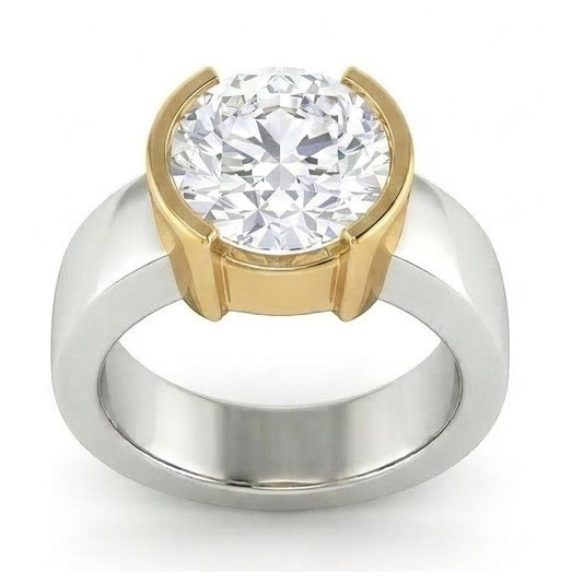 3 Carat Véritable Diamant Naturels Extraits des Mines ( et non cultivés en laboratoire ) Solitaire Bague En Or Deux Tons 14K