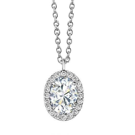 3 Carats Collier Pendentif Ovale et Réel Diamants Or Blanc 14K Nouveau