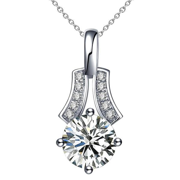 3 Carats Griffes Ensemble Réel Diamant Collier Pendentif Or Blanc Femmes Bijoux