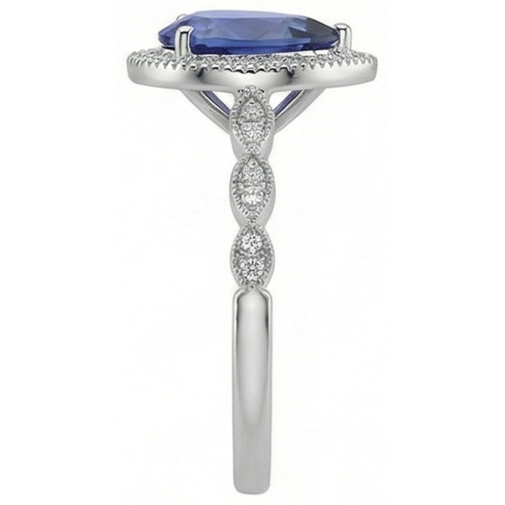 Saphir Bleu Taille Poire Bague Pierre de Couleur en Or 14K Blanc – vue de profil