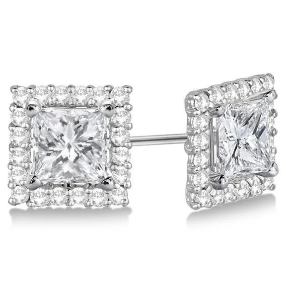 3 Carats Réel Diamant Veste Boucle D'oreille Clous Halo Or Blanc 14K Bijoux