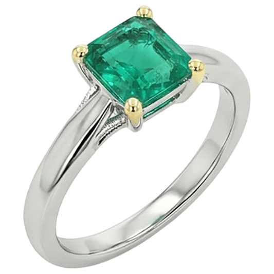 Émeraude Colombienne Bague Pierre de Couleur 3 carats Or Bicolore 14 Carats – vue de face