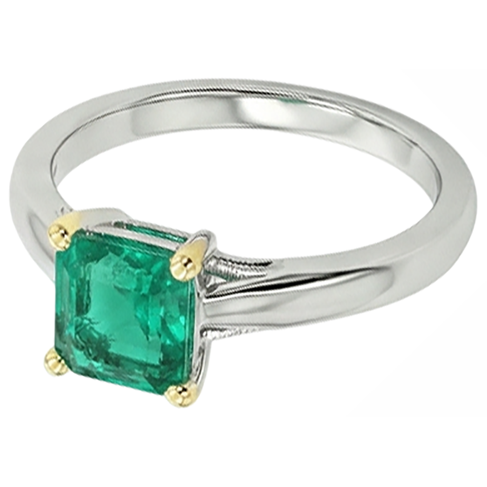 Taille à Degrés Émeraude Colombienne bague en Or Bicolore 14 Carats – vue de côté