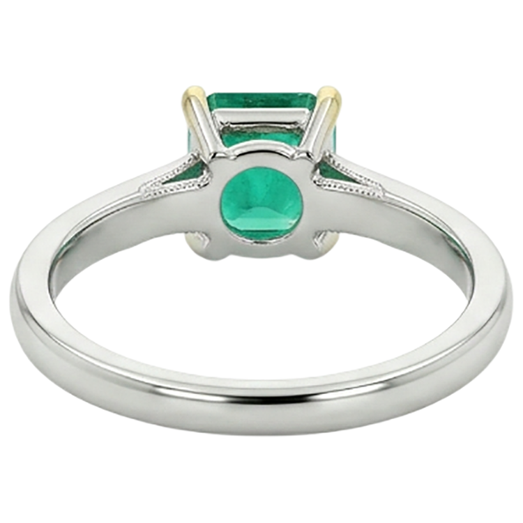 Bague Pierre de Couleur Or Bicolore 14 Carats avec Émeraude Colombienne – vue arrière