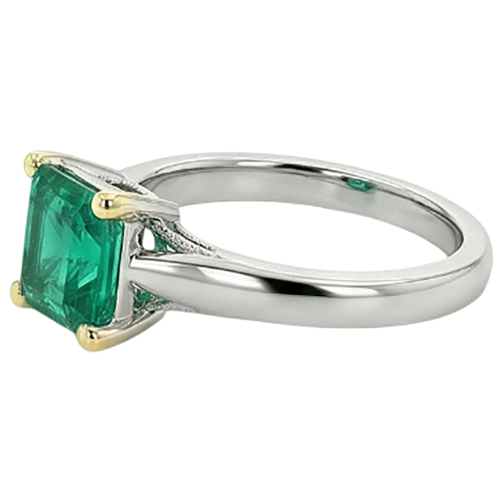 Émeraude Colombienne Bague Pierre de Couleur 3 carats Or Bicolore 14 Carats – vue de profil