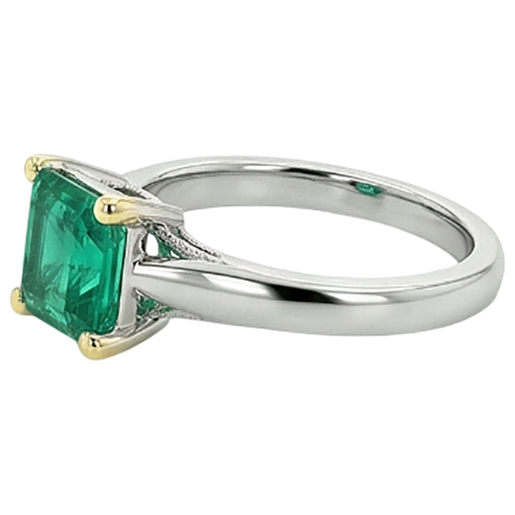 Émeraude Colombienne Bague Pierre de Couleur 3 carats Or Bicolore 14 Carats – vue de profil