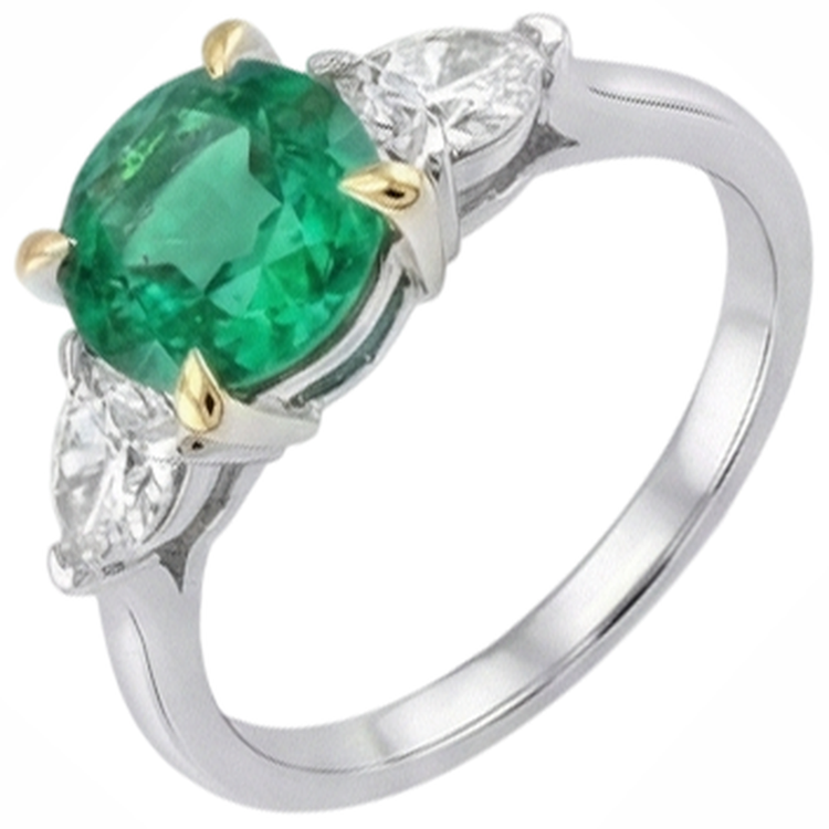 Émeraude Fine Bague Pierre Précieuse 2,50 carats Or Bicolore 14 Carats – vue de profil