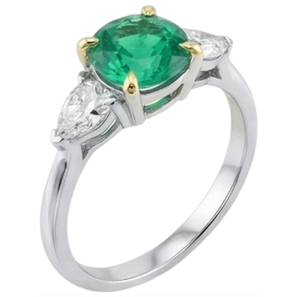 Émeraude Fine Taille Ronde Bague Pierre Précieuse en Or Bicolore 14 Carats – vue de côté
