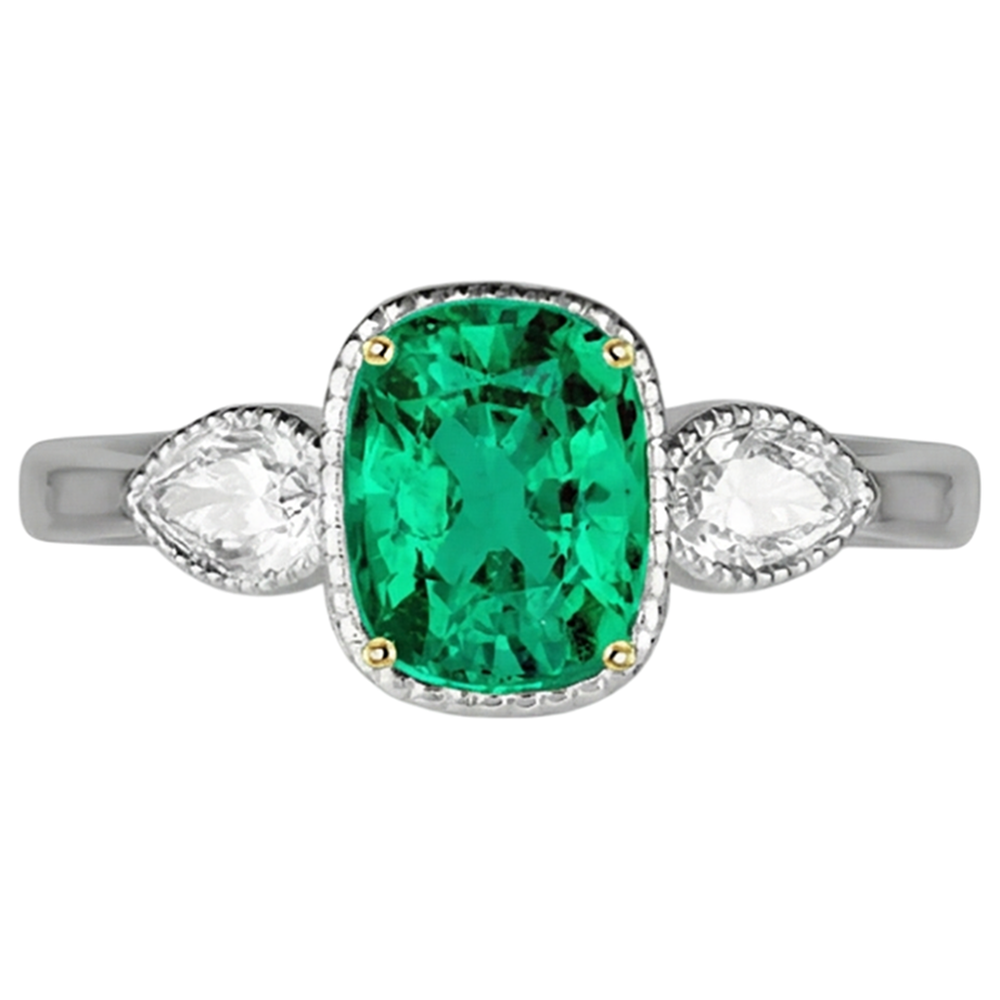 Coussin Émeraude Fine bague en Or 14K Bicolore – vue de face