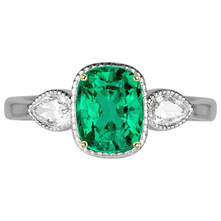Coussin Émeraude Fine bague en Or 14K Bicolore – vue de face
