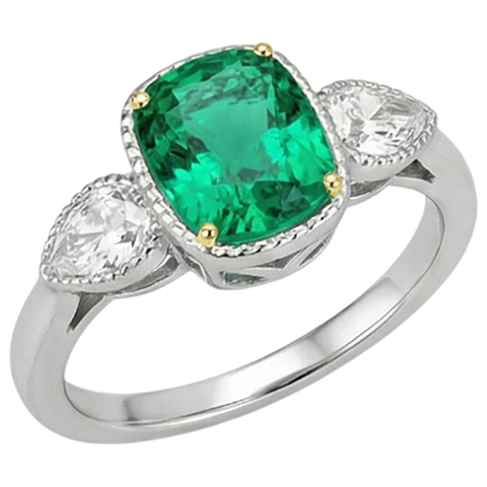 Émeraude Fine Coussin Bague avec Gemme en Or 14K Bicolore – vue de côté