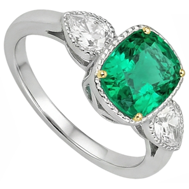 Bague avec Gemme Or 14K Bicolore avec Émeraude Fine – vue de profil