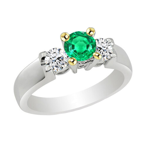 Taille Brillant Émeraude Colombienne bague en Or Bicolore 14 Carats – vue principale