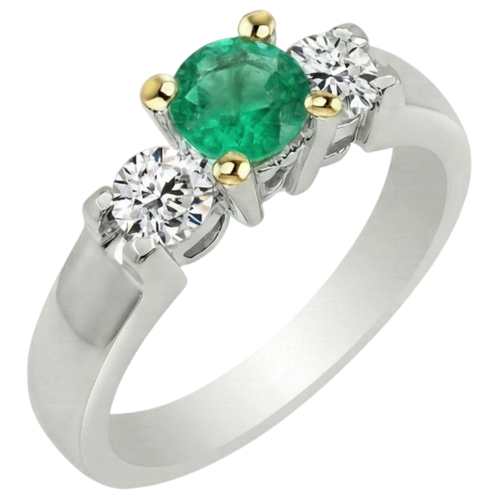 Émeraude Colombienne Taille Brillant Bague Pierre de Couleur en Or Bicolore 14 Carats – vue de côté